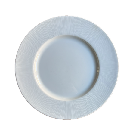 Assiette plate blanche bord texturé en relief Ø28cm vue dessus