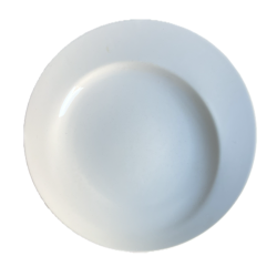 Assiette creuse blanche asymétrique design moderne Ø25cm vue dessus