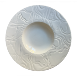 Assiette creuse blanche relief décoratif contour Ø28cm vue dessus
