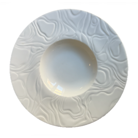 Assiette creuse blanche relief décoratif contour Ø28cm vue dessus