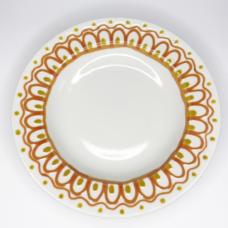 Assiette creuse porcelaine Fontebasso 1760 décor Oliva Bianco terracotta vert olive Ø22cm