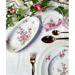 Petit plat ovale Limoges décor floral – 23 cm porcelaine fine