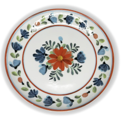 Assiette Fontebasso 1760 décor floral bleu ardoise marguerite rouge vue dessus