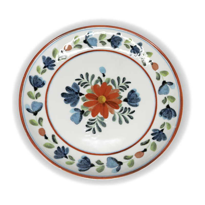 Assiette Fontebasso 1760 décor floral bleu ardoise marguerite rouge vue dessus