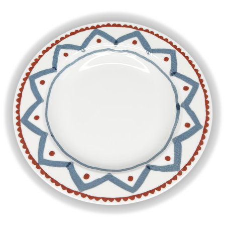 Assiette creuse décor étoile géométrique bleue rouge style méditerranéen vue dessus