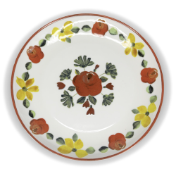Assiette Fontebasso 1760 décor floral rouge vert motif central vue dessus