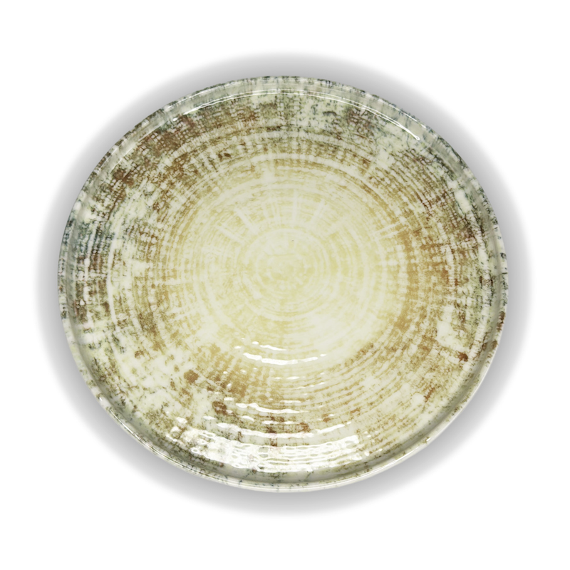 Assiette plate Kütahya Porselen – Glaçure réactive vert sauge et brun – Made in Türkiye
