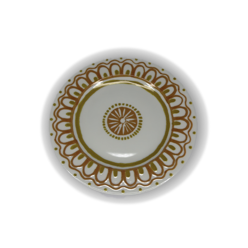 Grande assiette creuse décor roses rouges fleurs jaunes guirlande florale vue dessus