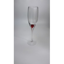 Flûte à champagne transparente très élancée pied fin pastille noire vue de face