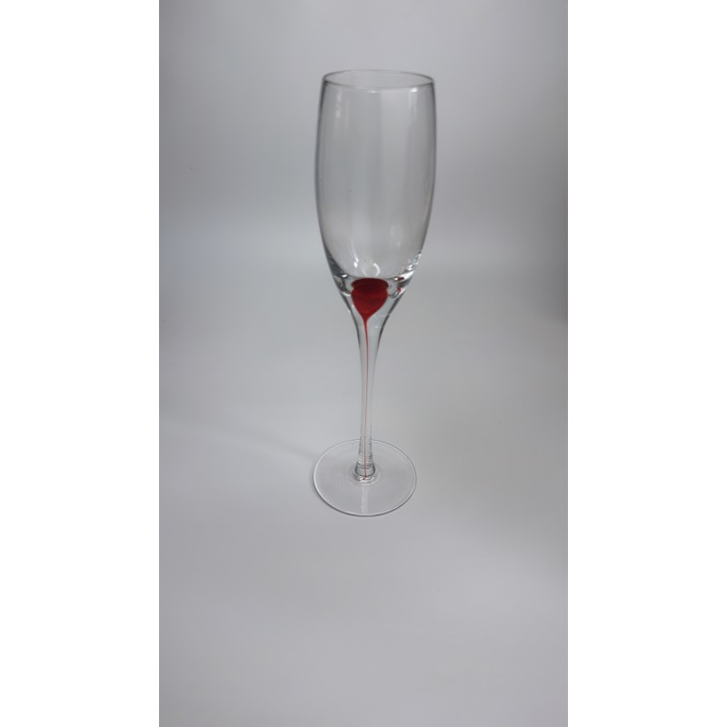 Flûte à champagne transparente très élancée pied fin pastille noire vue de face