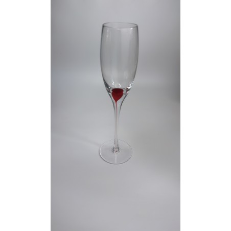 Flûte à champagne transparente très élancée pied fin pastille noire vue de face