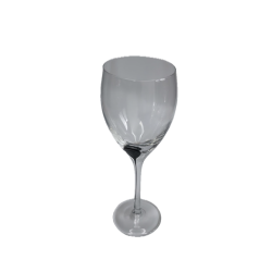 Verre à vin transparent forme tulipe pied fin pastille noire vue de face