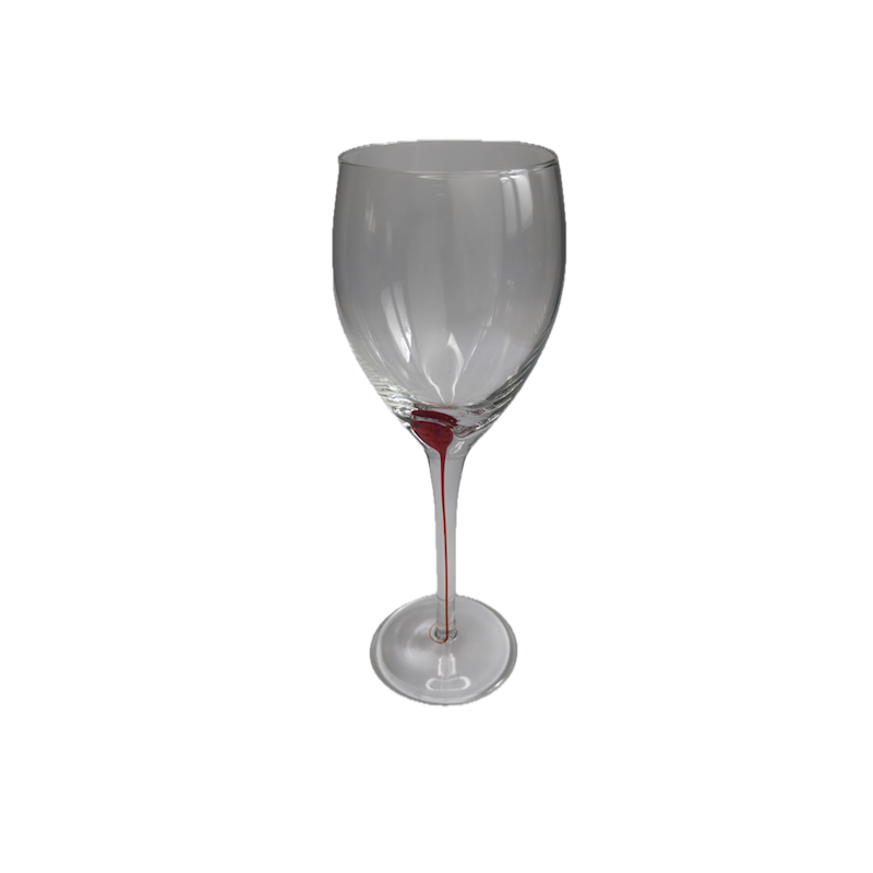 Verre à vin transparent forme tulipe pied fin pastille noire vue de face