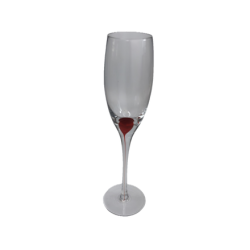 Flûte à champagne transparente très élancée pied fin pastille noire vue de face