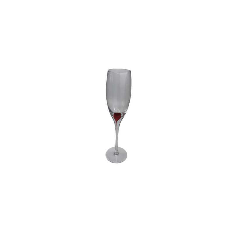 Flûte à champagne transparente très élancée pied fin pastille noire vue de face