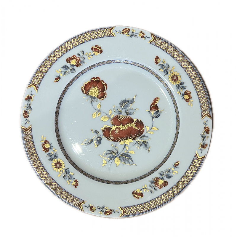 Assiette plate porcelaine Limoges décor floral polychrome Manufacture Royale