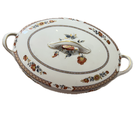 Soupière ancienne porcelaine Limoges décor floral Manufacture Royale avec couvercle