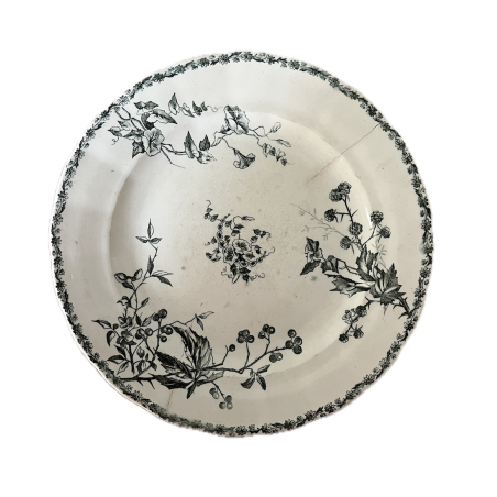 Assiette plate terre de fer Hippolyte Boulenger décor floral fin Ø24cm