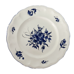 Assiette plate Lunéville Grand Feu décor fleurs bleues faïence française Ø25cm