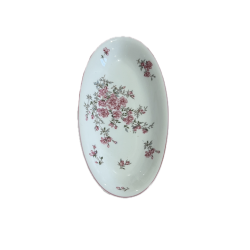 Petit plat ovale porcelaine Limoges décor floral 23x12cm vue dessus