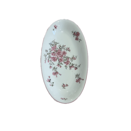 Petit plat ovale porcelaine Limoges décor floral 23x12cm vue dessus